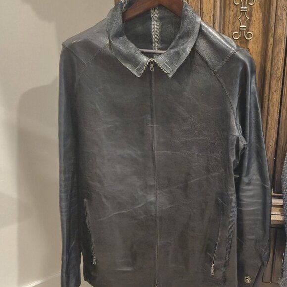 Issac Sellam Experience Black Chromatique Stitched Slab Leather Jacket Sz Large - Picture 1 of 5